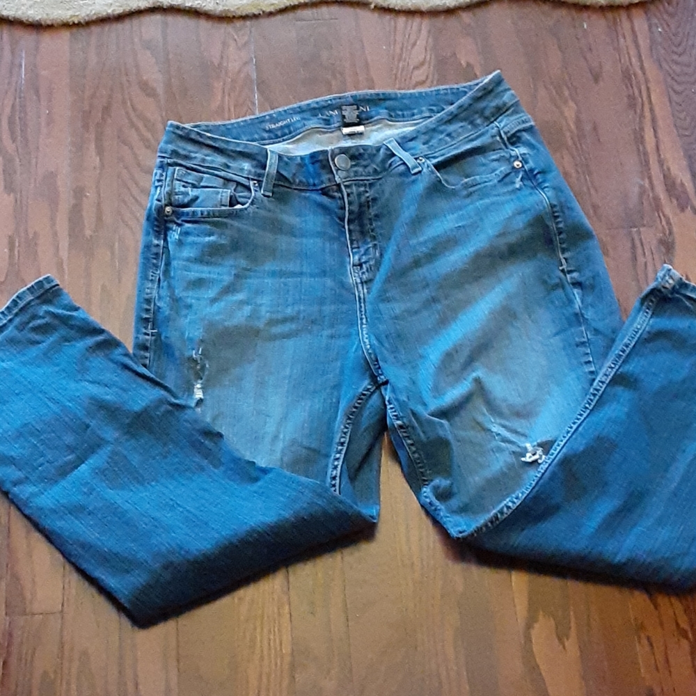 Lane Bryant straight stretch distressed blue jean classic 5pocket style 18S EUC…